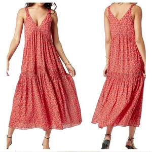 Joie Tiered Maxi Dress Womens Size M Bondi Tea Rose Print Lined Cotton Midi